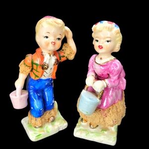 2 Vintage Lipper & Mann Girls With Pails Figurines Summer Spaghetti Trim 47/71